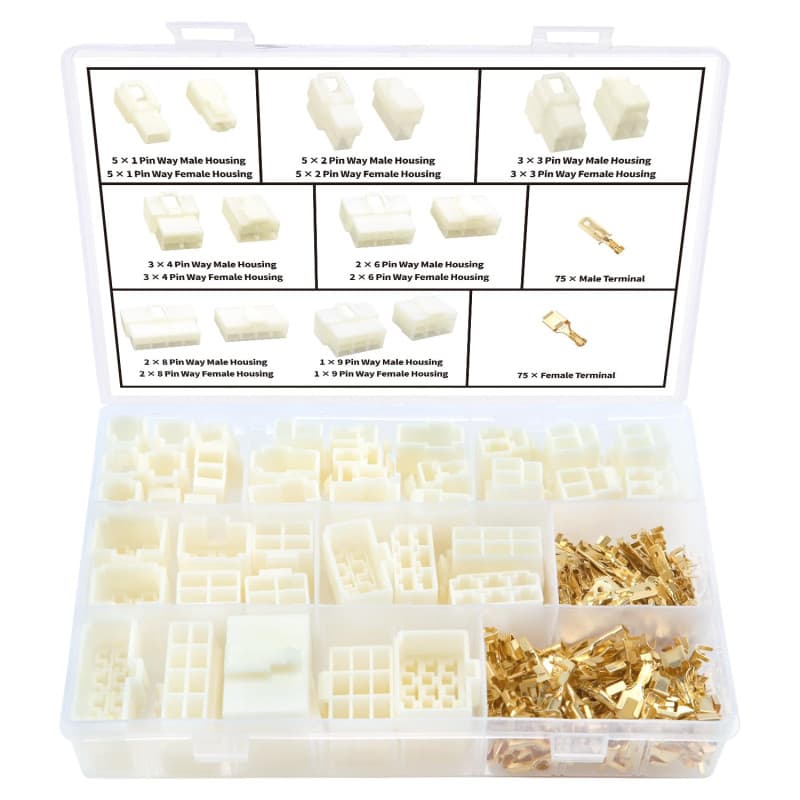 YIXISI 192 Pièces 6.3mm Automobile Connecteur Kit,1 2 3 4 6 8 9 Broches de Fil Électrique Connecteur et Femelles Sertir Cosse As