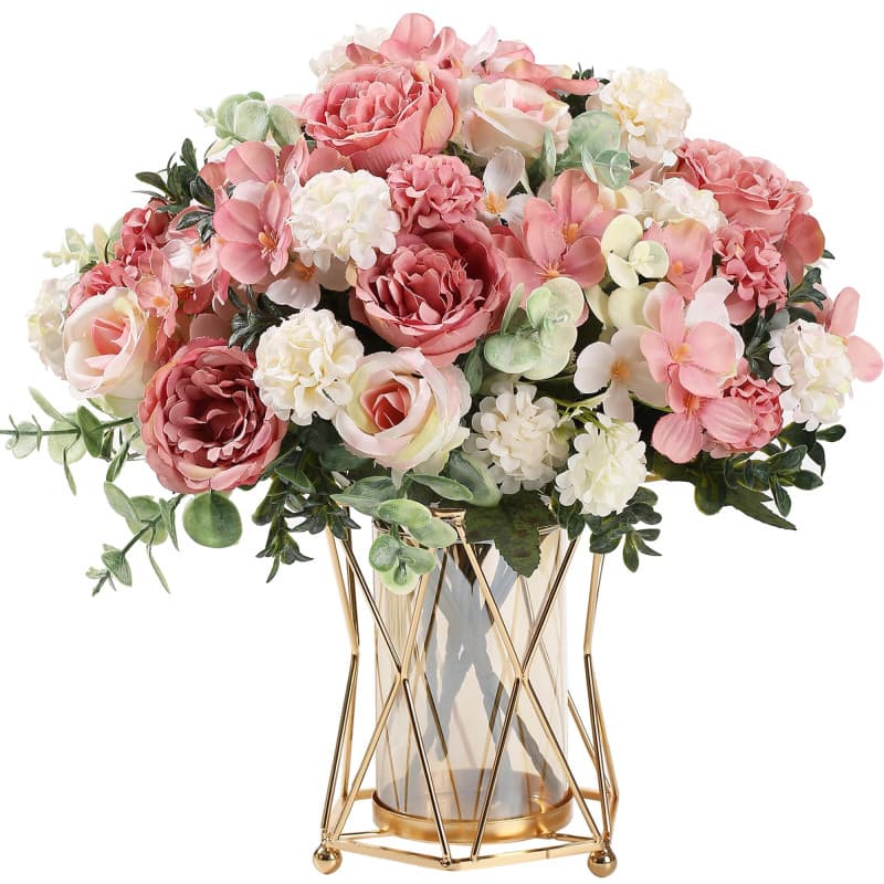 HNVNER 2 Bouquets Fleurs Artificielles en Soie, Bouquet de Fleurs Pivoine Hortensia Artificielle pour Mariage Fête Maison Décora