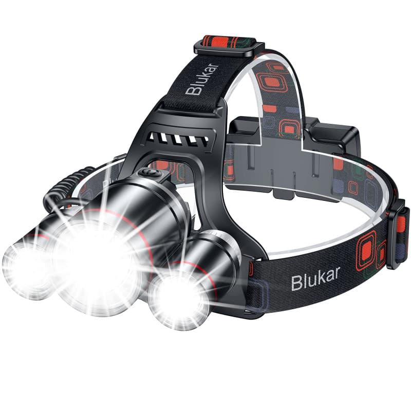 Blukar Lampe Frontale Rechargeable, 8000L Super Lumineux Étanche Léger Torche Frontale LED Puissante avec Voyant Rouge, 5 Modes