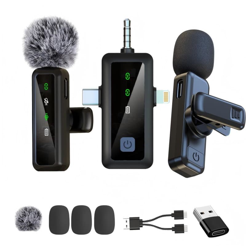 kinmaizi Microphone cravate sans fil 3 en 1, pour iPhone, Android, iPad, pour enregistrement vidéo, streaming, interview, vlog,