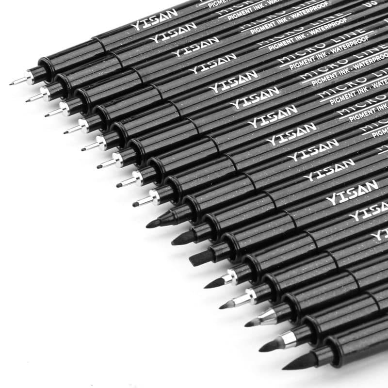 YISAN Feutres Dessin, Stylos Micro, 16 Stylos à encre Fineliner,Stylo Noir Pointe Fine, Stylo de Dessin Noir,Professionnel Artis