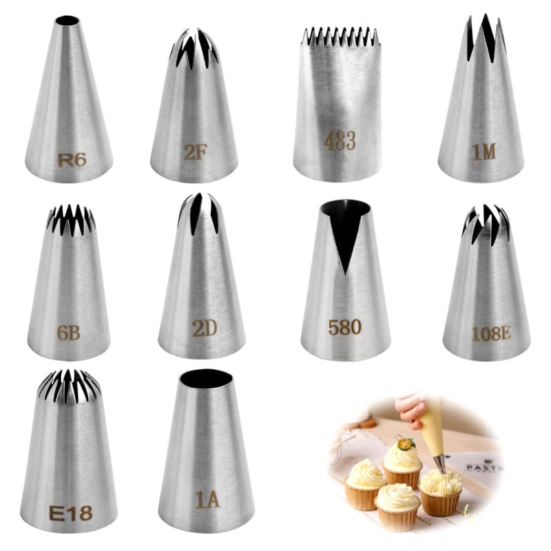 10pcs Grosse Douille Patisserie Professionnelle, Douille Cannelée, Kit d'Accessoires de Pâtisserie DIY Spécialisé dans la Décora
