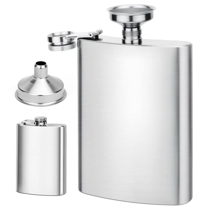 Flasque a Alcool, 8oz/220mlFlasque En Acier Inoxydable, Avec Petit Entonnoir Flasque Alcool Flasque De Poche Portable Camping Es