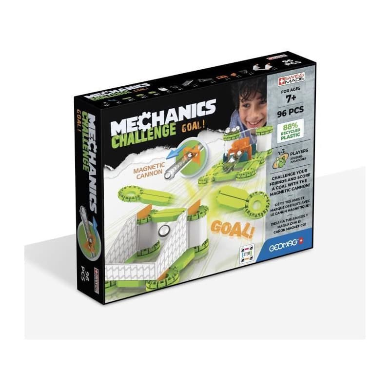 Coffret de construction - GEOMAG - Mechanics Challenge Goal! - 96 pieces - Magnétique - Jeu interactif - Plastique recyclé