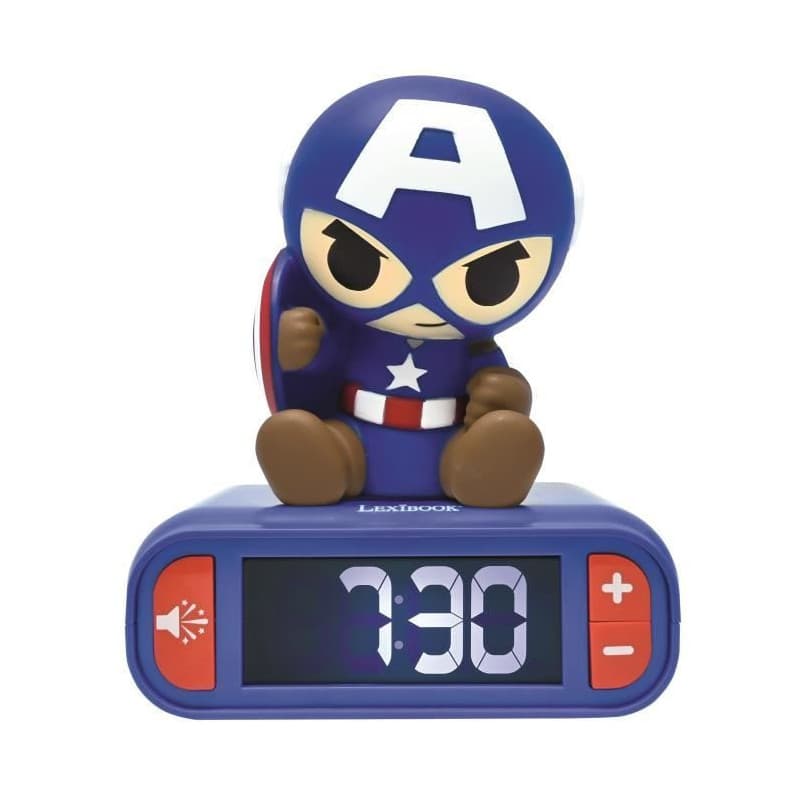 Réveil veilleuse digital LEXIBOOK - Captain America - 3D lumineux et sonore - Enfant