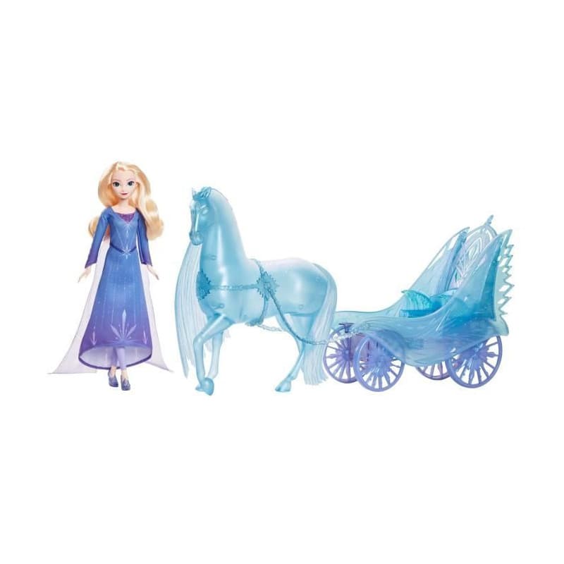 DISNEY La Reine des neiges Elsa Voiture tirée par des chevaux et poupée de jeu, pour filles 3+ MATTEL