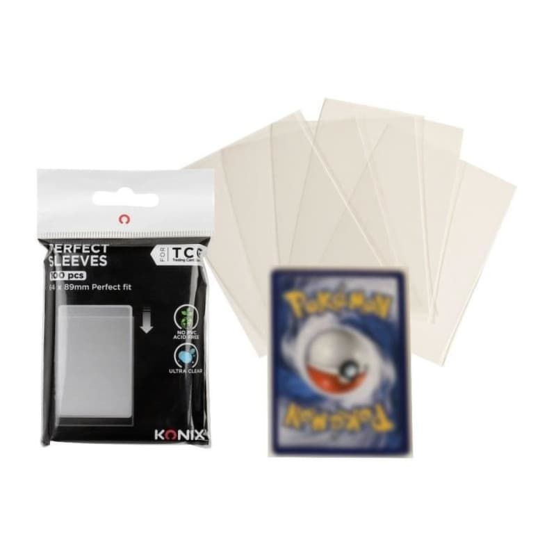 Protege-cartes - KONIX - Perfect Sleeves - 100 pochettes - Compatible Magic The Gathering, Pokémon -Transparent