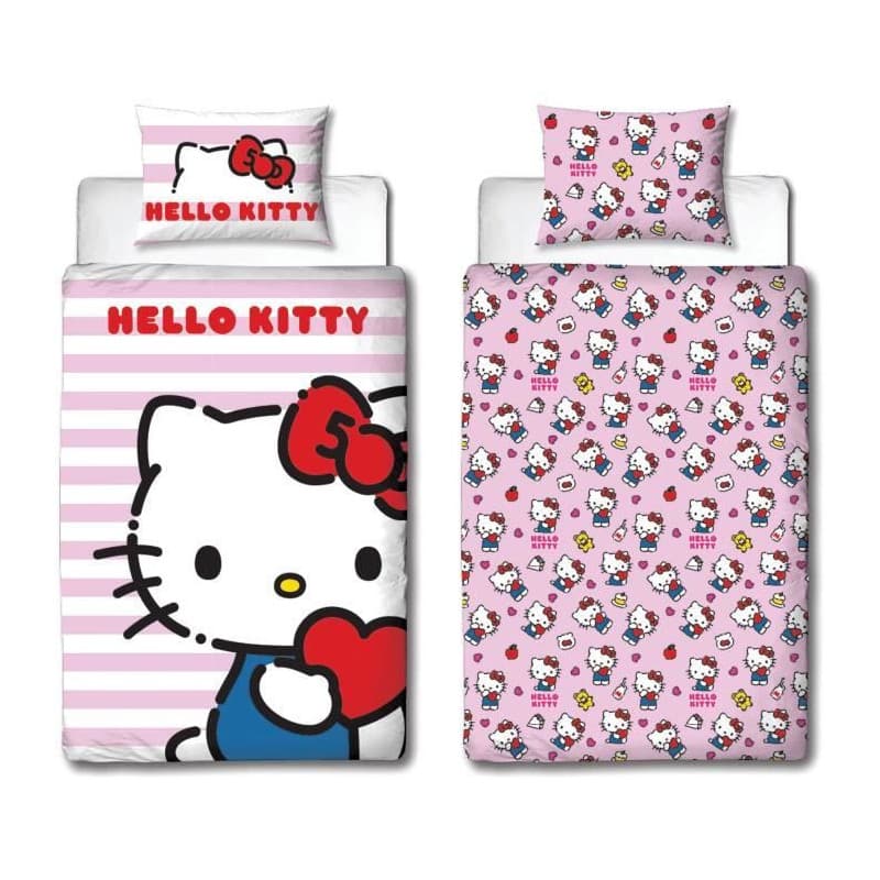 Parure de lit réversible - HELLO KITTY - Microfibre - 1 housse de couette 140 x 200 cm + 1 taie 63 x 63 cm