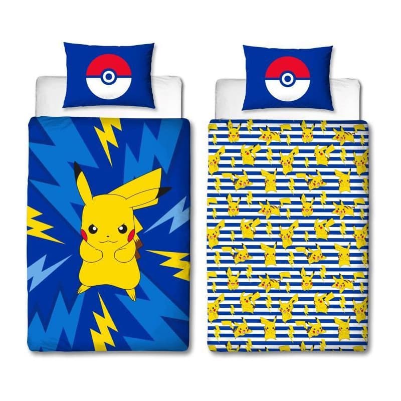 Parure de lit réversible - POKEMON - Pikachu IV - Microfibre - 1 housse de couette 140 x 200 cm + 1 taie 63 x 63 cm