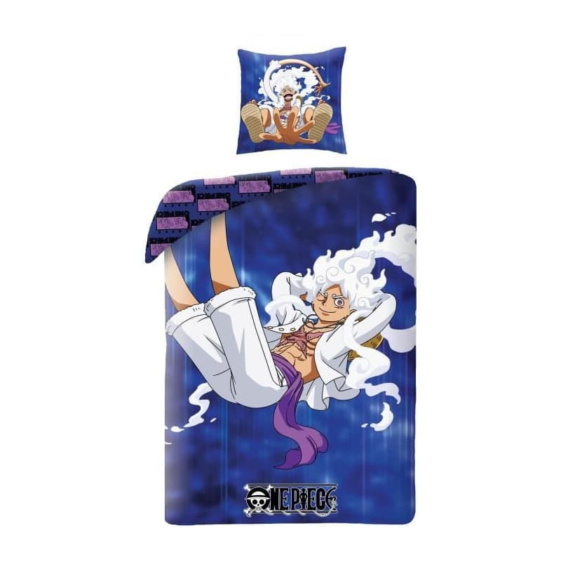 Parure de lit réversible - ONE PIECE - Luffy Gear - Bleu - Microfibre - 1 housse de couette 140 x 200 cm + 1 taie 63 x 63 cm