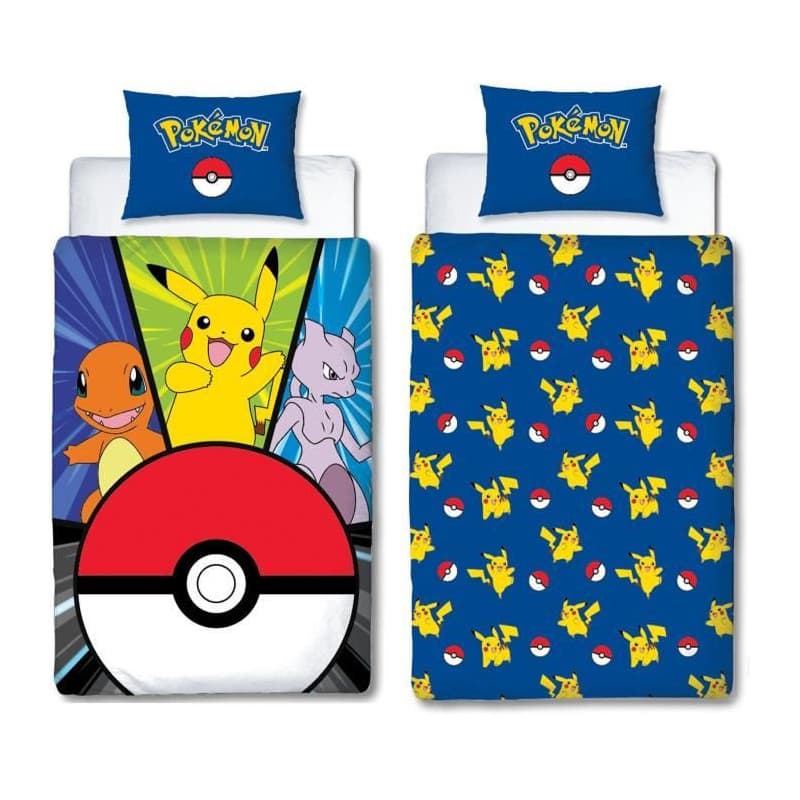 Parure de lit - POKEMON - Pikachu et Poké-ball - Microfibre - 1 housse de couette 140 x 200 cm + 1 taie 63 x 63 cm