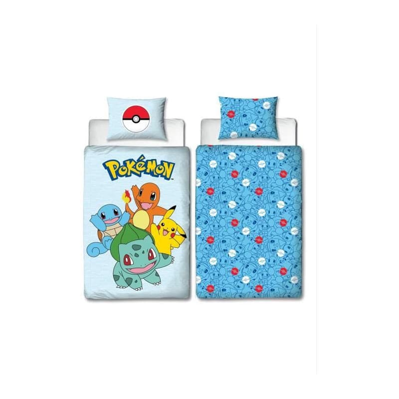 Parure de lit réversible - POKEMON - Pikachu et Starter 1G III - Microfibre - 1 housse de couette 140 x 200 cm + 1 taie 63 x 63
