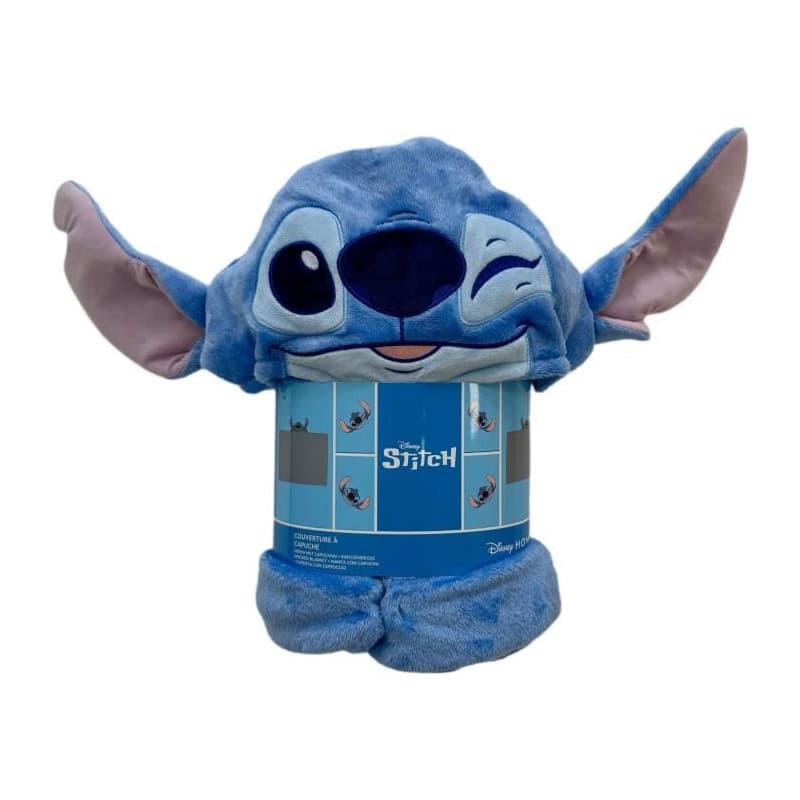 Plaid polaire a capuche 3D - WORLD TRADE ET TECHNOLOGIES - Stitch - 120 x 150 cm - Ultra doux - Design enfant