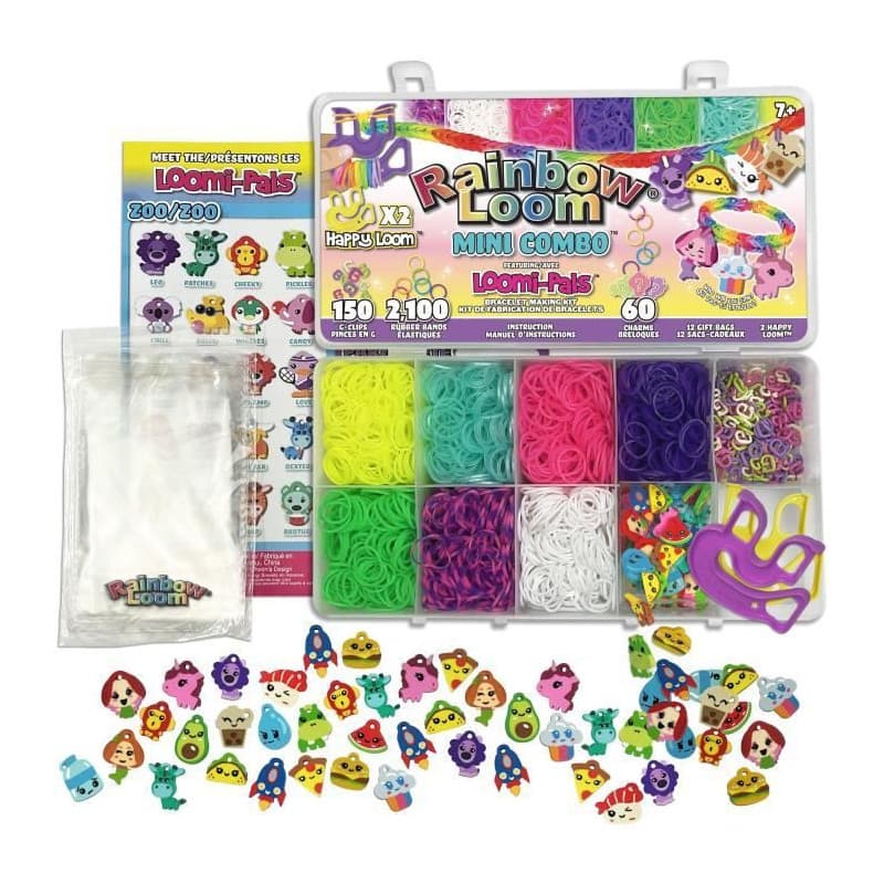 Coffret fabrication de bracelets - BANDAI - Rainbow Loom Mini Combo Set Loomi Pals - 2100 élastiques / 60 charms