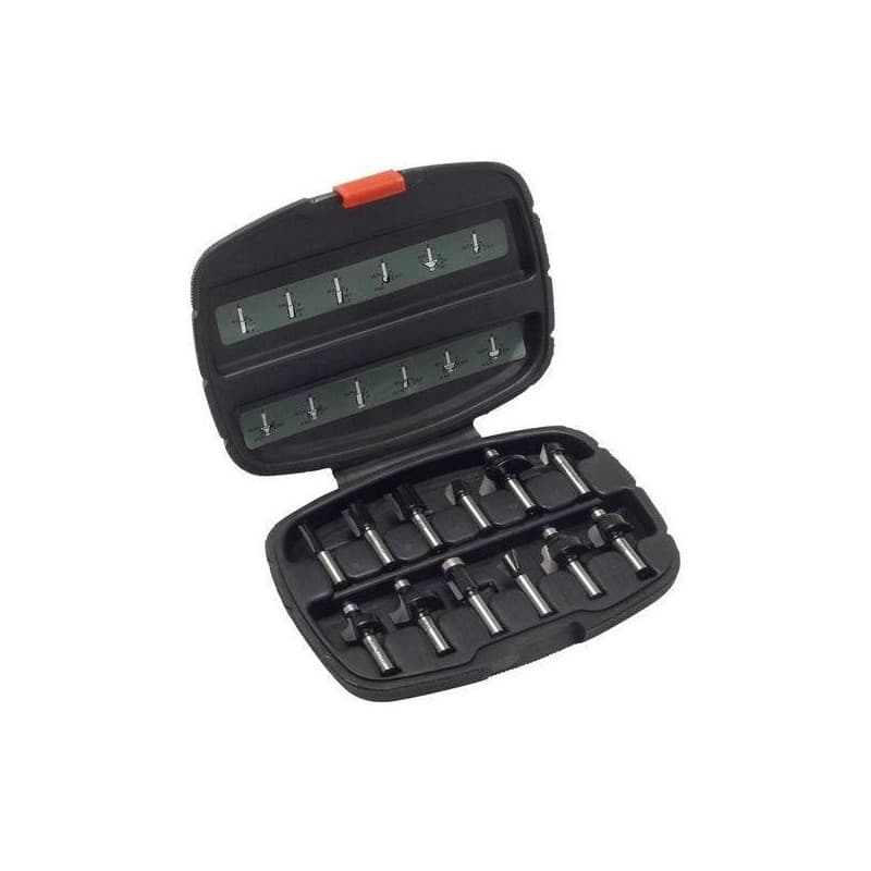 Bosch Accessories 12 pieces Ensemble de fraises au carbure (pour le bois, emmanchement Ø 8 mm, accessoires défonceuse)