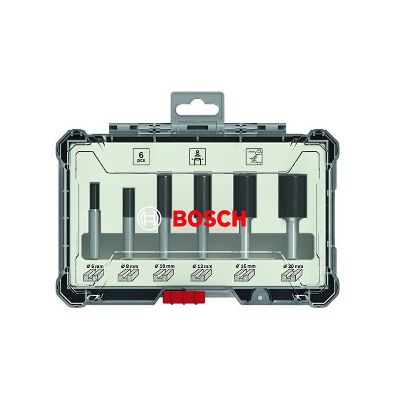 Coffret de fraises droites - BOSCH - 2607017466 - Queue de 8 mm - Ø12/16/20 mm - 6 pieces