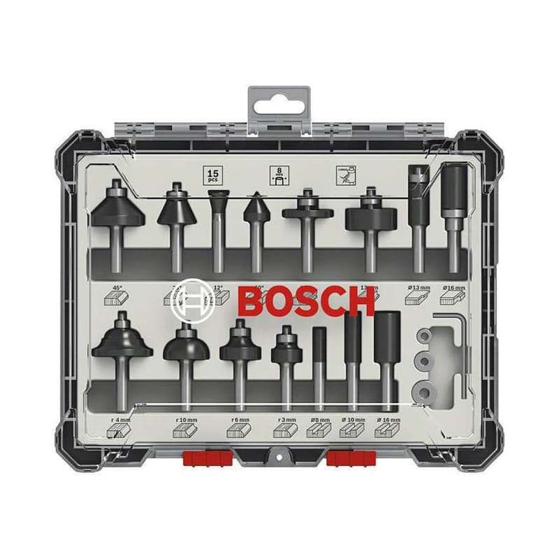 Coffret de Fraises - BOSCH - 2607017472 - 15 pieces - Queue de 8 mm - Compatible avec défonceuses