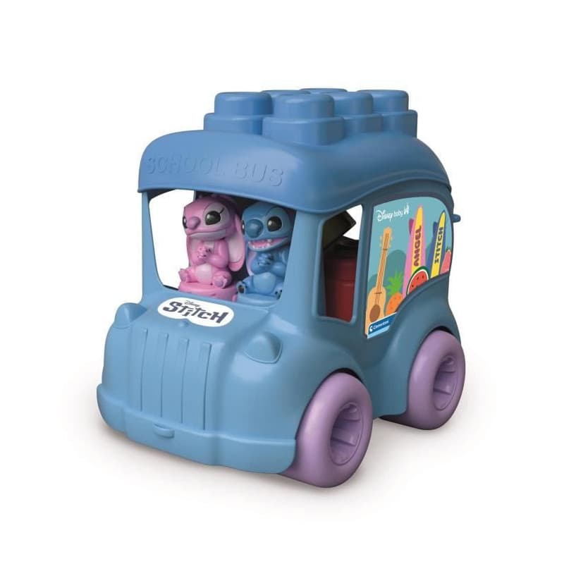 Clementoni - Bus Stitch Clemmy - 6 cubes souples a empiler - 2 figurines - Éveil sensoriel et motricité fine - Pour bébé des 6 m