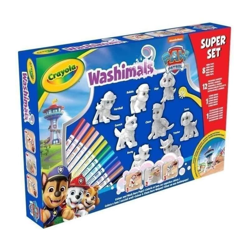 Washimals - Mes animaux a colorier - CRAYOLA - Super Set 8 animaux Pat'Patrouille - Des 3 ans