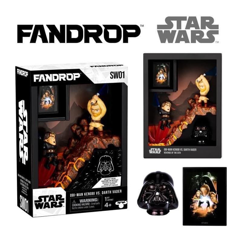 Figurine - FANDROP x STAR WARS - Obi-Wan vs Anakin - Vitrine avec scene culte + mini affiche - 18 cm