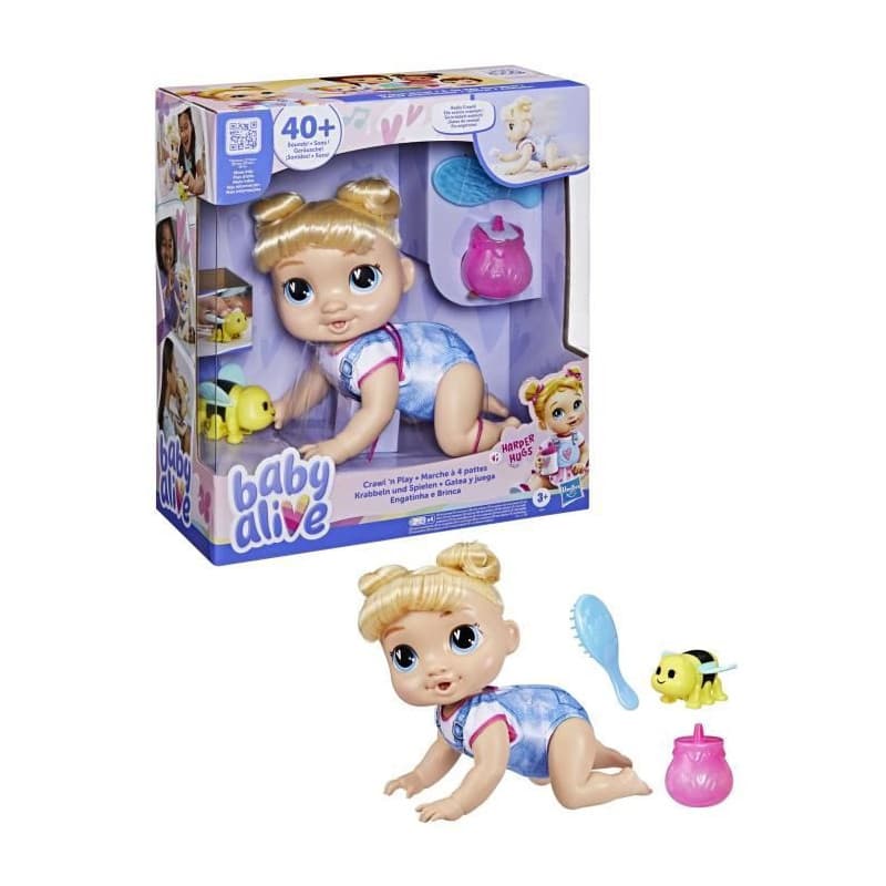 Baby Alive, Harper Hugs Marche a 4 pattes, poupée électronique de 27 cm marchant a 4 pattes, cheveux blonds, a partir de 3 ans