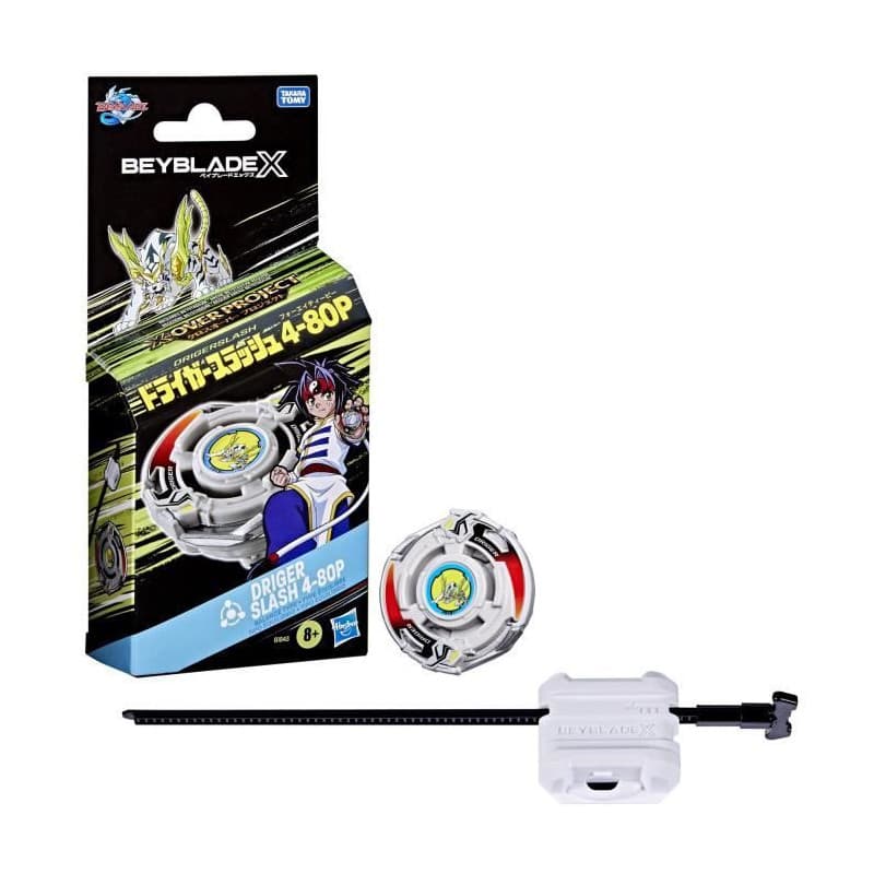Beyblade X Starter Pack X-Over Project Driger Slash 4-80P, toupie de type équilibre et lanceur, des 8 ans