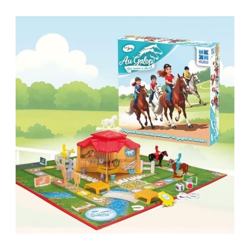 Au Galop - Jeu de plateau - MEGABLEU - Prépare ton cheval, entraîne-le, gagne la course !