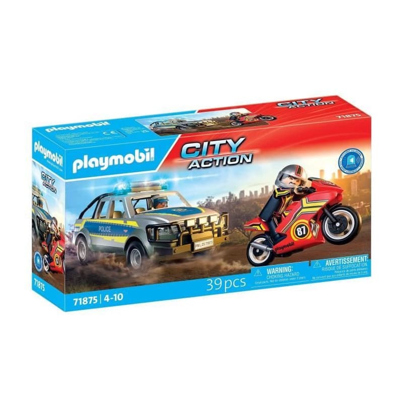 Playmobil 71875 Pick-up de police, moto & 2 personnages, Les policiers, City Action, 39 pieces, des 4 ans