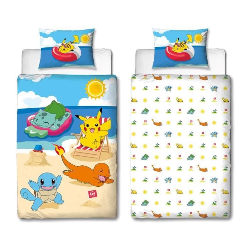 Parure de lit - POKEMON - Pikachu et ses amis a la plage - Microfibre - 1 housse de couette 140 x 200 cm + 1 taie 63 x 63 cm