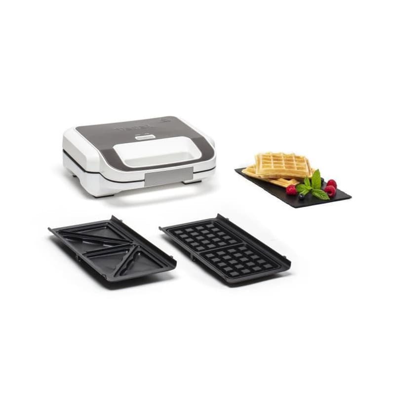 Tefal Snack XL SW7011 gaufrier et appareil à croque-monsieur 850 W Blanc, Acier inoxydable