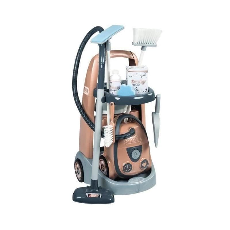 SMOBY - Rowenta - Chariot de Ménage + Aspirateur - Jouet d'Imitation - Fonction Electronique - 9 Accessoires - Des 3 ans