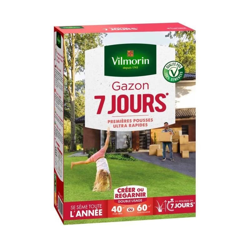 Semences de gazon VILMORIN - 7 jours - boite de 1KG - Premieres pousses ultra-rapides