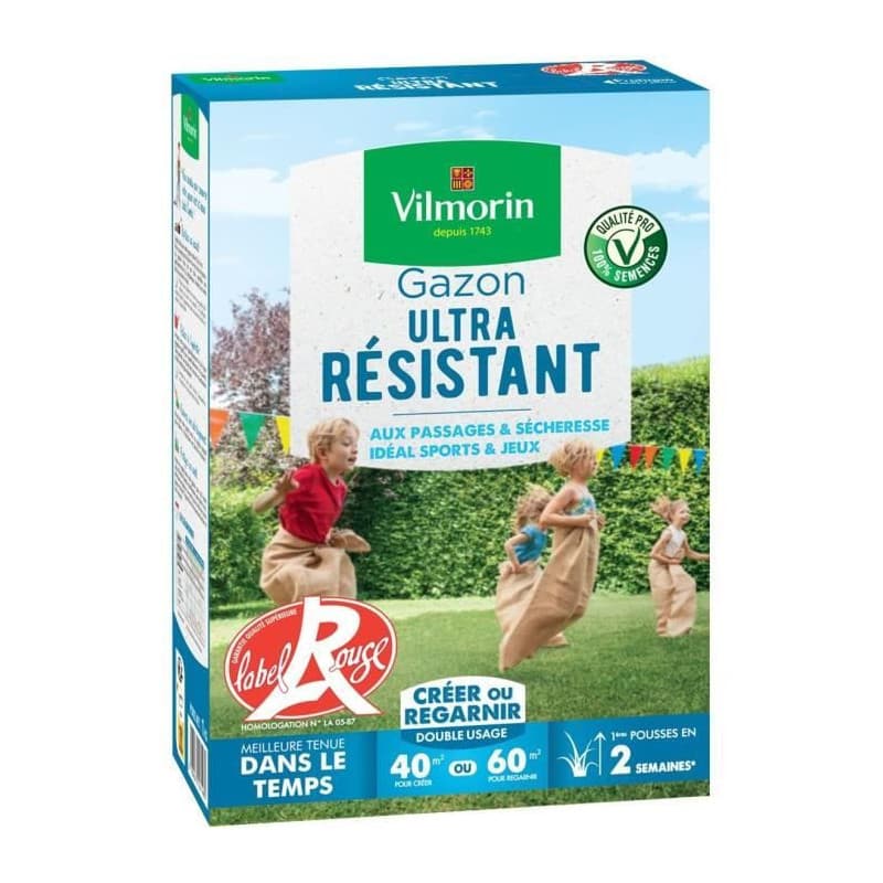 Semences de gazon VILMORIN - Ultra Résistant boite de 1kg- Label Rouge - Résistant aux piétinements