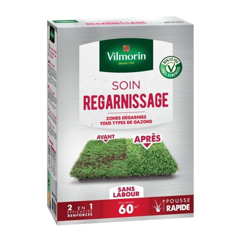 Semences de gazon VILMORIN - Soins regarnissage universel 2 en 1 boite de 1kg - Repousse tres rapide