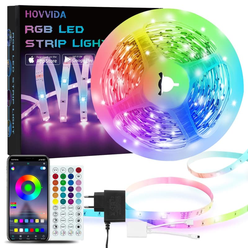 HOVVIDA Ruban LED 5M, 30 LED/Mètre, 24V RVB Bande LED, 150 LED, APP et Télécommande, Synchronisation de la Musique, Mode Minuter