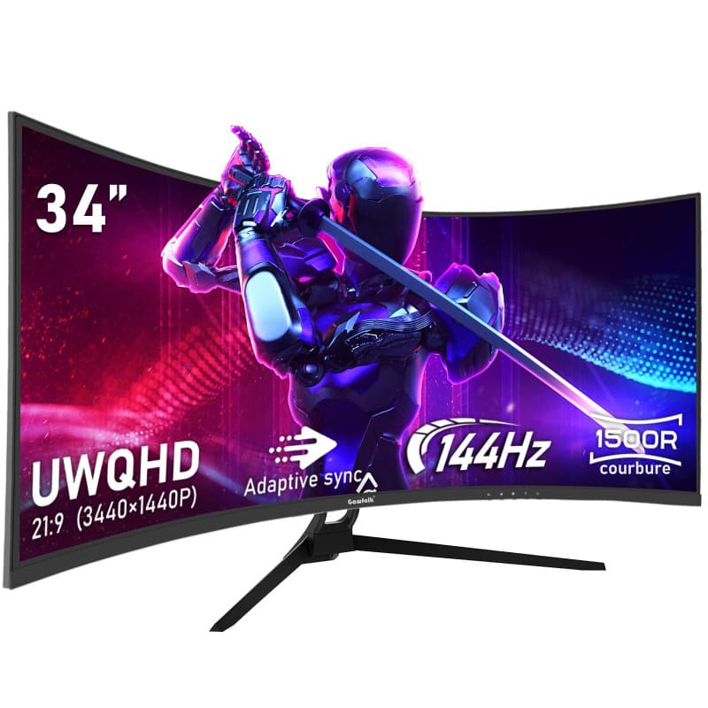 Gawfolk Écran PC Ultra Large 34 Pouces 1500R incurvé 144Hz Gaming Computer Moniteur,21:9 UWQHD(3440x1440),Adaptive Sync,HDR,178