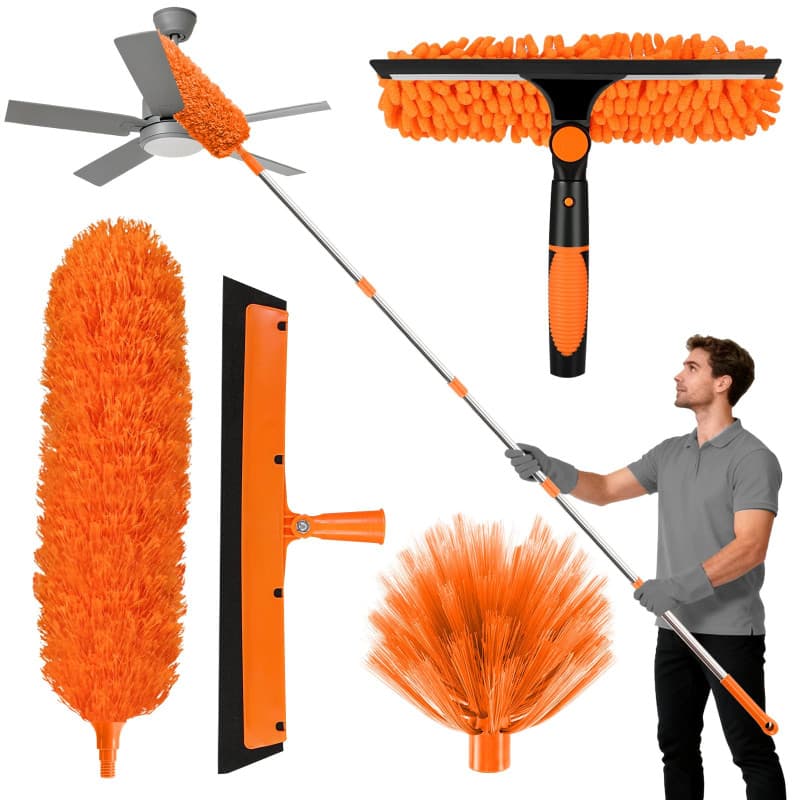 Zikenis Kit de Nettoyage pour Plumeau avec Poteaux D'épissure, Lavable et Réutilisable Plumeau en Toile D'araignée, Plumeaux Mic