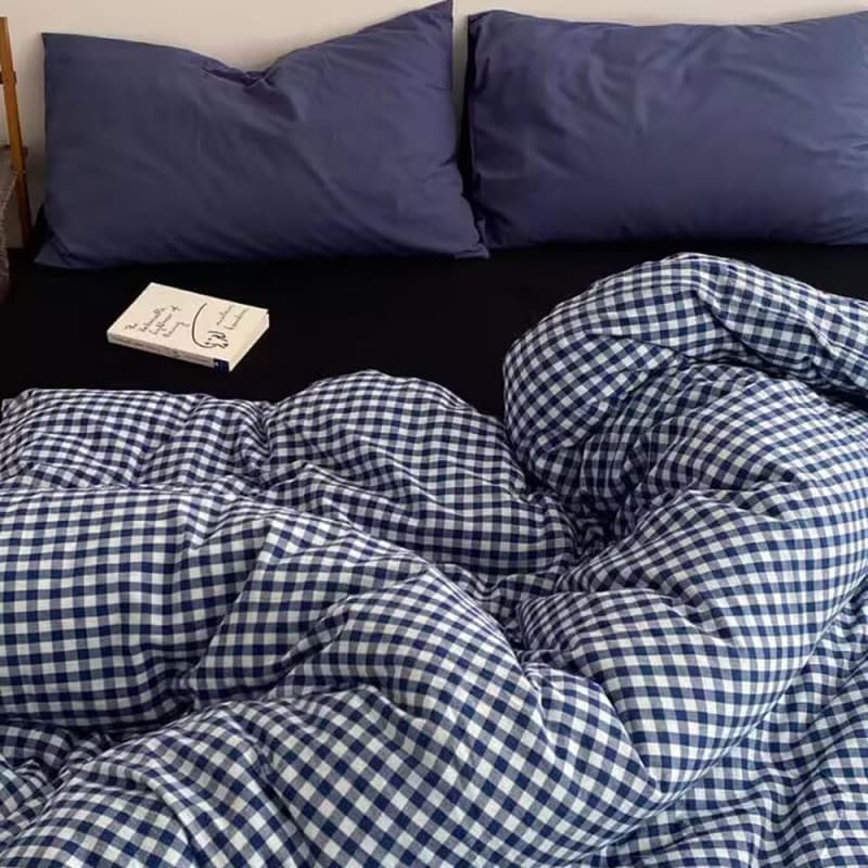 Nyescasa Housse de Couette 220x240 Bleu Marine et Blanc à Carreaux Vichy Parure de lit Adulte 2 Personnes en Microfibre Sets de