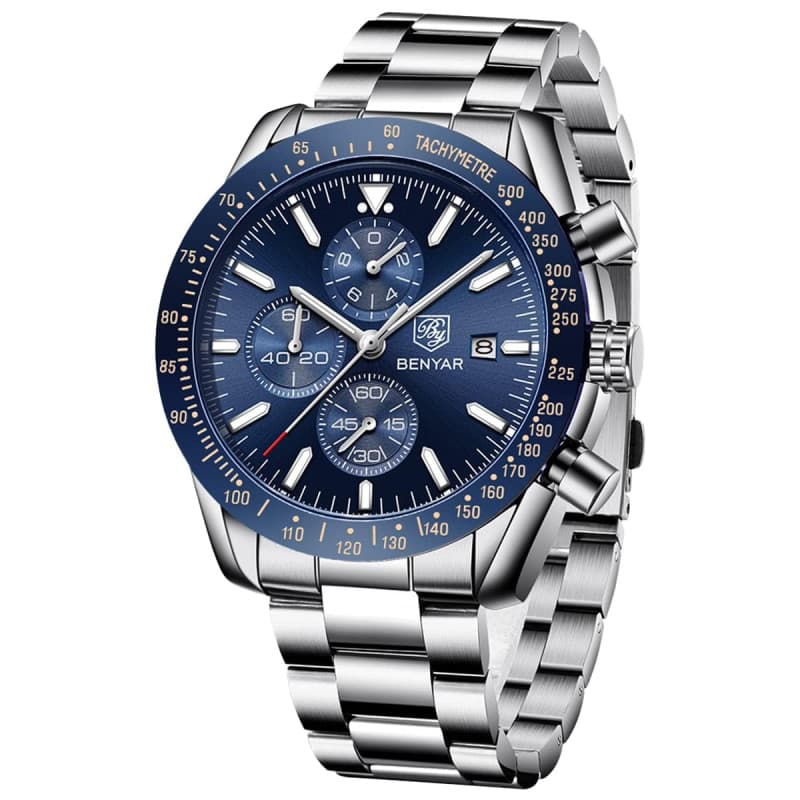 BY BENYAR Montre Homme Chronographe Analogique Quartz Etanche Date Grand Cadran Classique Mode Affaires Montres Bracelet élégant