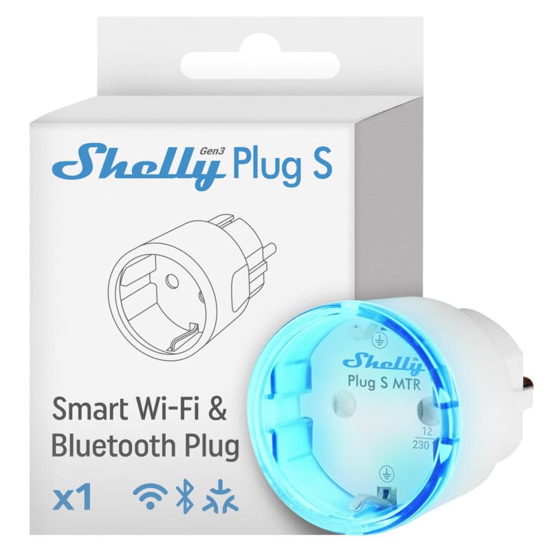Shelly Plug S Gen3 Blanc - Prise connectée Matter 12 A (2500 W), Type F, Wi-Fi, Mesure de consommation électrique, Programmable