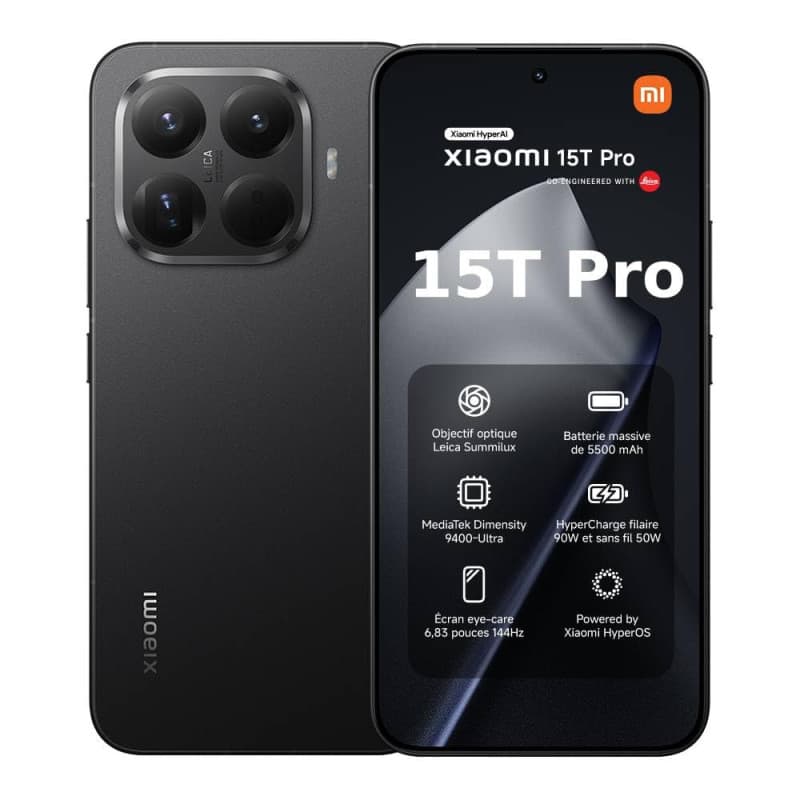 XIAOMI 15T Pro, Smartphone 12 + 512 Go, écran 6,83" 144 Hz avec Protection oculaire, MediaTek Dimensity 9400+, Téléobjectif Leic