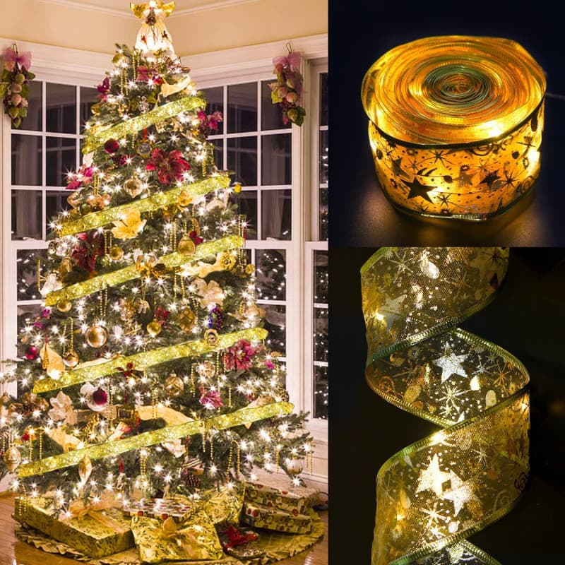 DERAYEE 4m/13ft Or Guirlandes Lumineuses à Ruban Brillant,LED Lumières de Ruban de Sapin de Noël pour Nouvel an Fête Mariage Déc