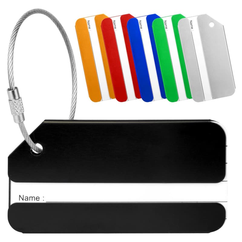 Yizhet Étiquette Bagage, 6 x Etiquette Valise en Alliage d'aluminium avec Cordes en Acier Inoxydable et Porte-nom pour Prévenir