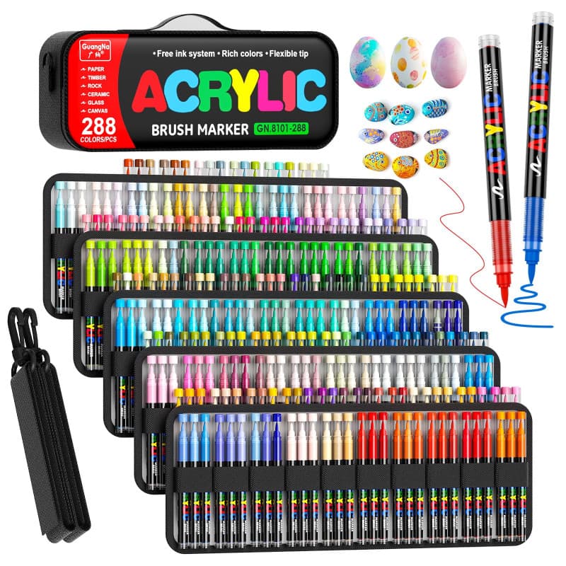 Sanyetral 288 Couleurs Feutre Acrylique, Marqueur Acryliques, Adulte Acrylique Convient pour Bois, Toile,Tissu, Verre, Métal, Pa