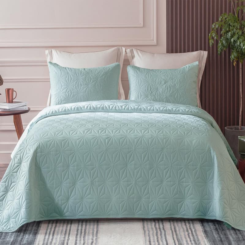 Whale Flotilla Couvre-Lit 260x280 cm avec 2 Taies d'oreiller, Dessus de Lit Gaufré Doux Léger avec Motif Géométrique pour 4-Sais