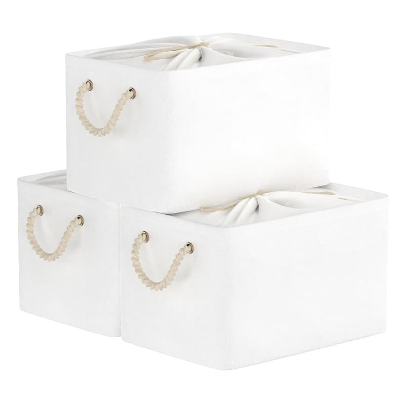 Yawinhe Lot de 3 Paniers de Rangement Pliables, Tissu, Boîtes pour étagères, avec Cordon de Serrage et 2 Poignées, pour Vêtement