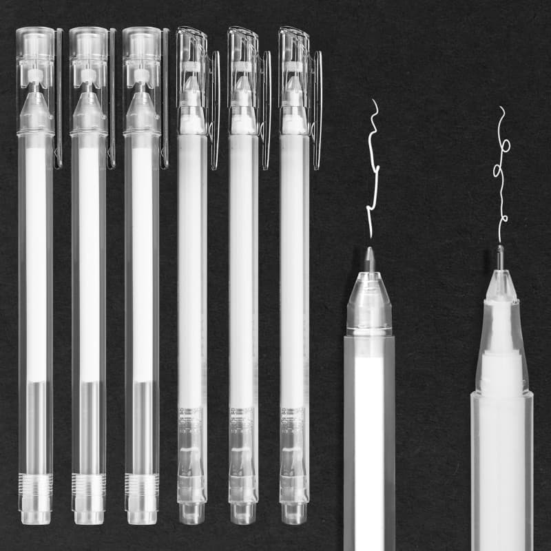 YIIFELL 6 Stylos Gel Blanc, Set of 0.6 mm & 0, 8 mm Stylos gel blanc à pointe fine for Papier noir Croquis dessin livres de col