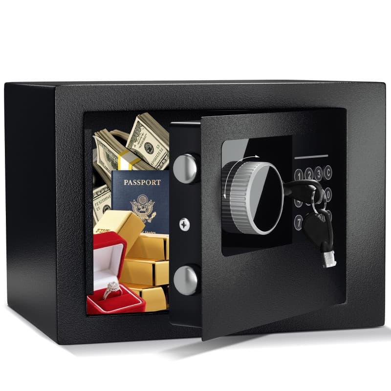 Petit Coffre Fort Électronique Numérique, Coffre-fort en Acier de 6.6L avec Serrure Électronique et 2 Clés, Coffre Fort Mural av