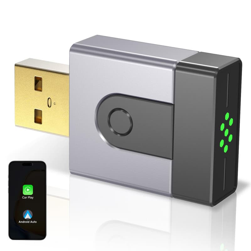 2-en-1 Adaptateur CarPlay sans Fil, Compatible avec Apple CarPlay & Android Auto, Passez du Câblé au sans Fil, Plug & Play, Conn