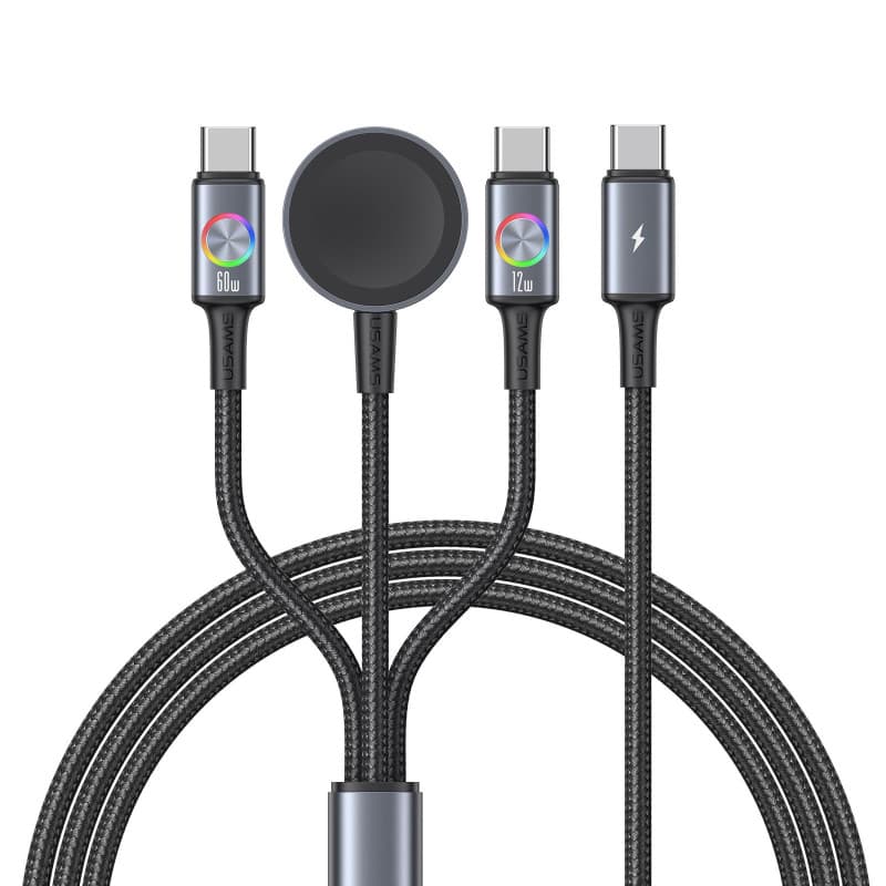 Pluggify Cable Multi Chargeur USB C 3 en 1 60 W Câble USB C 1,2 m avec 2 USB C (60 W/12 W)/ 1 Multi Câble de Charge Rapide pour